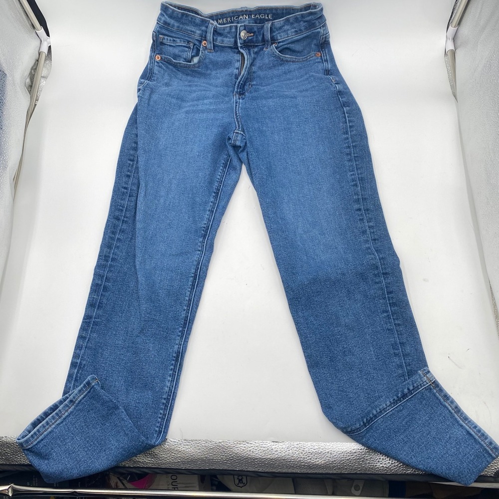 American Eagle Mom Jean Denim Pants Women 4 Regular Blue Stretch High Rise Retro